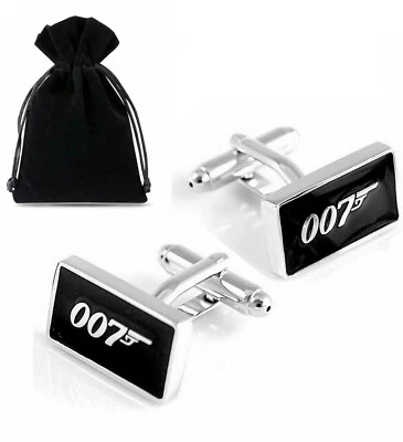 £9.99 • Buy JAMES BOND 007 > Mens Silver Black Zinc Alloy Gift Cufflinks + VELVET BAG